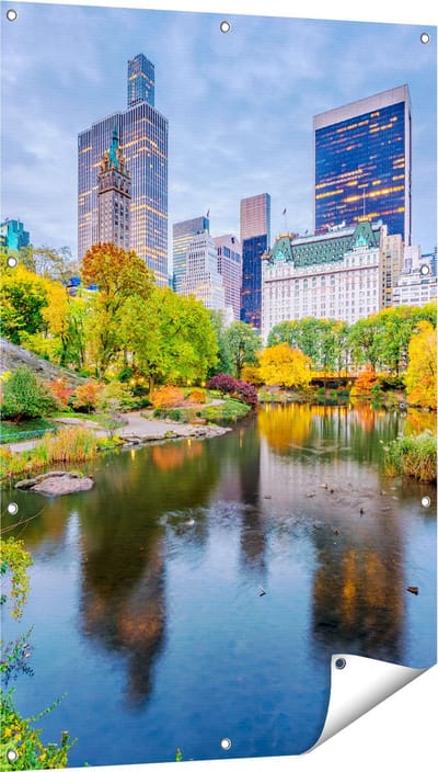 Gards Tuinposter Kleurrijke Central Park tijdens de Herfst - 80x120 cm - Tuindoek - Tuindecoratie - Wanddecoratie buiten - Tuinschilderij