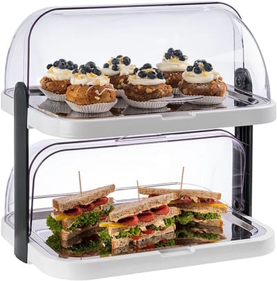 Buffetvitrine Dubbeldekker - Gastronomie Serveer - Vers Houden - Twee Zijden Toegang - 44 x 32 x 44 cm - Wit