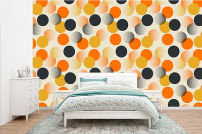 Behang - Fotobehang Polkadot - Design - Retro - Oranje - Breedte 385 cm x hoogte 240 cm