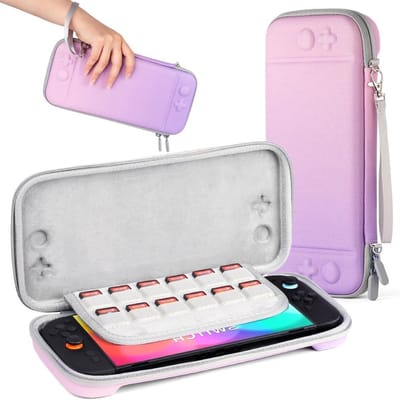 Tasje voor Nintendo Switch 2 met 12 Kaartensteckplaatsen, Robuuste 600D Polyester Bescherming en Draagbare Schutshoes in Lilac Kleur