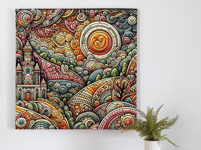 Doodle relief schilderij | Reliëf van verbeelding: een kunstzinnige doolhof van creativiteit | Kunst - 50x50 centimeter op Dibond | Foto op Dibond
