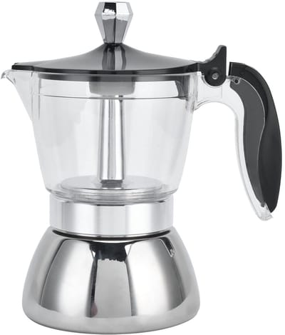Dailygoods- Moka Pot 4 Kop - Espresso Koffiezetapparaat - Roestvrij Staal - 200ml Capaciteit - Geschikt voor Thuis/Kantoor - Transparante Bovenkant