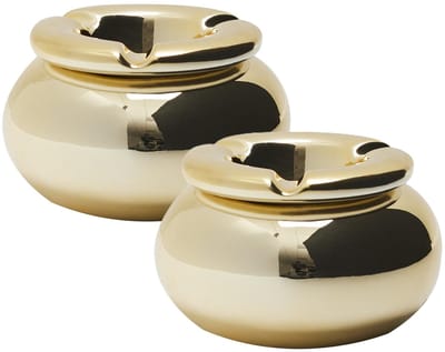 Home Deco Factory Storm Asbak Marrakesh - 2x - Kunststeen - D10 x H6 cm - metallic goud glans - voor binnen/balkon