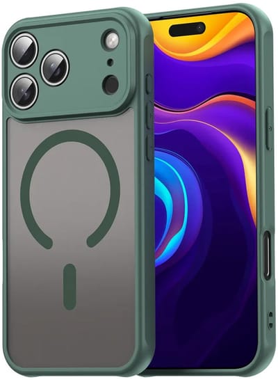 MobyDefend Hoesje - Geschikt voor iPhone 17 Pro Max - Case Geschikt voor MagSafe - Mat Transparant Met Gekleurde Rand - Groen