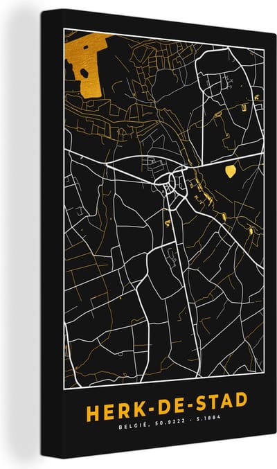 Canvas Schilderij Herk-de-Stad - Plattegrond - Kaart - Goud - Stadskaart - 20x30 cm - Wanddecoratie