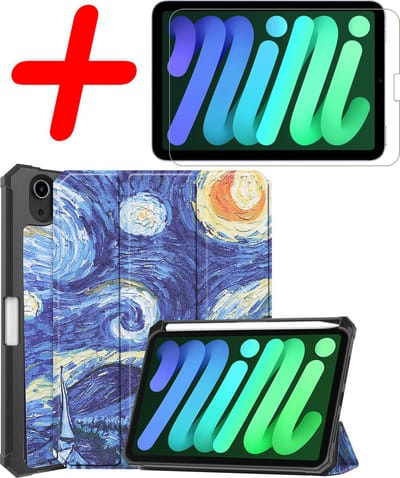 Hoesje Geschikt voor Apple iPad Mini 6 (2021) - 8.3 inch - 6e Generatie - Met Screenprotector - Trifold Bookcase - Hard Cover Case - Met Uitsparing Geschikt voor Apple Pencil - Hardcover Book - Tablet Hoes - Sterrenhemel