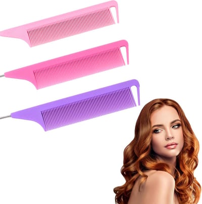 Professionele Haarstyling Kam met Staart - 3-delige Set van Antistatisch Carbon Fiber en Hittebestendig Staal voor Kappers en Thuisgebruik