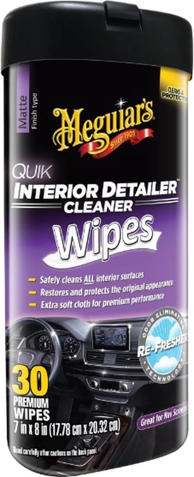 Meguiar’s Quik Interior Detailer Wipes 30 Stuks – Interieur Reinigingsdoekjes Auto – UV-Bescherming – Voor Leer & Kunststof