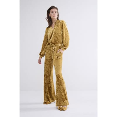 Summum Woman Jumpsuit Velours De Panne Camel Brown Size: M | Jumpsuits Outlet | Dames | Goud