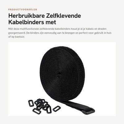 Dailygoods- Kabelbinders Herbruikbaar - Zelfklevend - Multifunctionele Draad/Kabelorganizer - 10 Gespen - 5m Sterk - Vrij Snijden