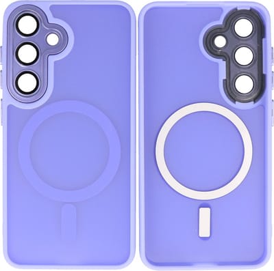 MagSafe Hoesje Geschikt voor Samsung Galaxy S24 FE - Mat-Transparent met Camera Beschermer Case - Paars