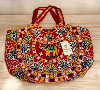 Schoudertas - Vedantan - Damesschoudertas - 30 x 45 cm - Katoen - Kleurrijk borduurwerk - Etnisch Cadeau - Kerst - Feest - WeekendTas - Shopper - Reistas - Tote bag -Draagtas - Ritssluiting