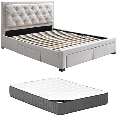 Vente-unique Bedframe stof beige 160 x 200 cm