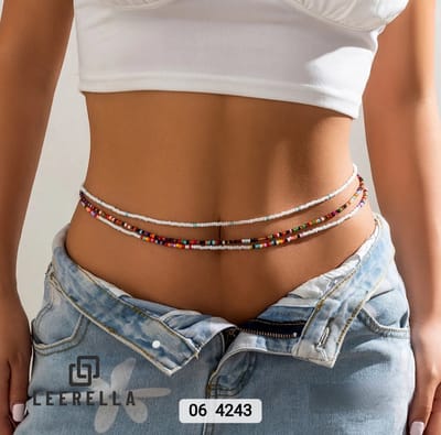 Leerella Handgemaakte Gekleurde Kralen Taille Kettingset 4243 - Set van 3 - Elastische Tailleband 76 cm Moederdag Verjaardag Valentijnsdag