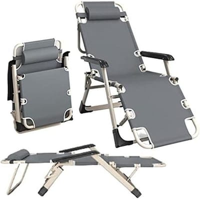 Klapbed met Handgreep - Opvouwbaar Ledikant - Buiten Ontspannen - 5-standen Rugleuning - 178 cm Lang - Zwart