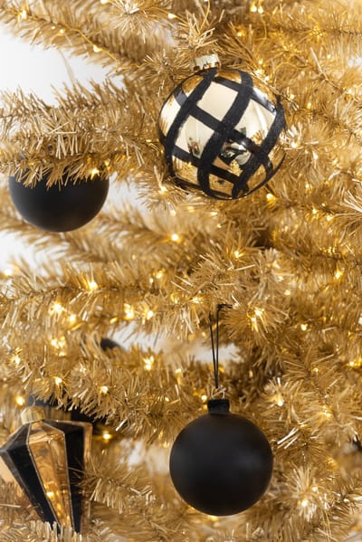 J-Line kerstbal Geruit - glas - goud/zwart - doos van 4