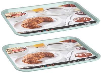 Plasticforte dienblad/serveerblad - 2x - Kunststof - 41 x 31 cm - mintgroen - kopjes en glazen tray - keuken