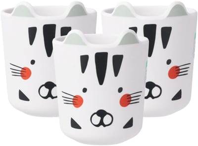 Excellent Houseware onbreekbare kinder drinkbekers - katten thema - 3x stuks - melamine kunststof - 7 x 9 cm - peuters