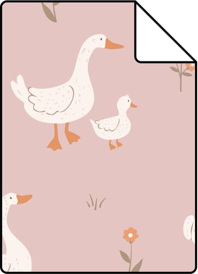 Proefstaal ESTAhome behang schattige ganzen roze - 26.5 x 21 cm - 131829-S