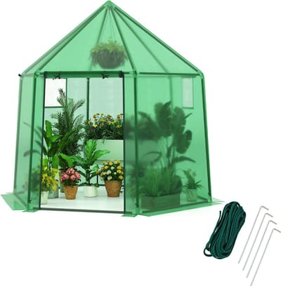 COSTWAY Foliekas, broeikas met all-weather PE-afdekking, roldeur en raam, tomatenkas, tomatenkas, plantenhuis voor tomaten en potplanten, 198 x 172 x 190 cm, groen