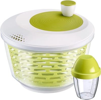 Saladeset: 1 slacentrifuge, 4,4 liter + 1 schudbeker, 0,25 liter, kunststof, BPA-vrij, spinderella, kleur: transparant/wit/groen, 243022E7