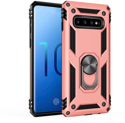 Hoesje Geschikt Voor Samsung Galaxy S10 Armor Hoesje Ringhouder TPU - Rose goud