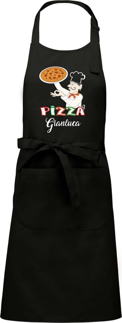 Luxe keukenschort - Pizza - met voornaam - Zwart