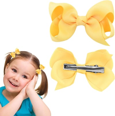 Set van 2 Haarstrik Clips met Duckbill Clip, 3 Inch Ponytail Houder voor Kinderen en Vrouwen - Geel Haaraccessoire, Haarmode en Kindermode
