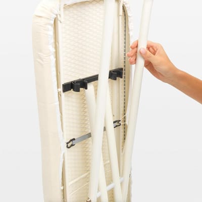 Verstelbare Werkhoogte Opvouwbare Strijkplank met Koordbinder en Anti-slip - Inklapbaar Frame - Transportvergrendeling - Kinderslot - Solide stoomunithouder - Metallised - 124 x 45 cm