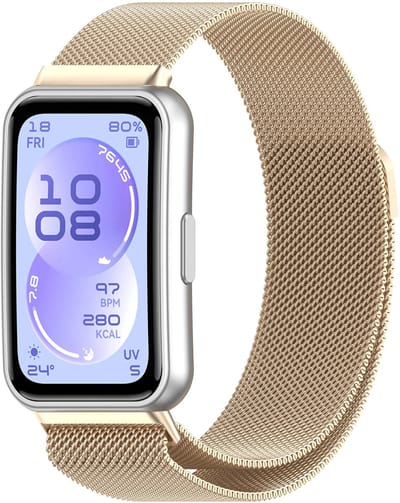Strap-it Luxe Milanase band geschikt voor Huawei Band 11 / Huawei Band 11 Pro (Champagne)