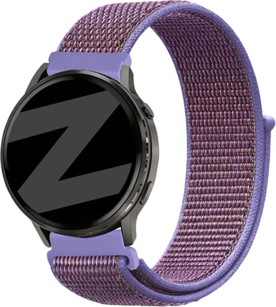 Bandz Nylon loop bandje 20mm geschikt voor Garmin Vivoactive 6 / 5 / 3 / Vivomove / 3 / HR / Style / Luxe / Sport / Trend / Forerunner 645 / 570 / 245 / 170 / 165 / 70 / 55 / Venu / SQ / SQ2 / 2 Plus / Approach S12 / S40 / S42 / S44 / S50 - Lila