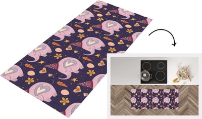 Keukenloper - Loper keuken - Verjaardag - Olifant - Bloemen - Patronen - 120x50 cm - Keukenloper vinyl
