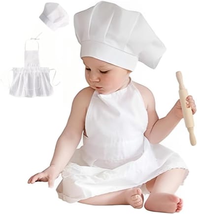Schattig baby chef kostuum voor fotografie met hoed en schort - perfect als fotoprop voor newborns