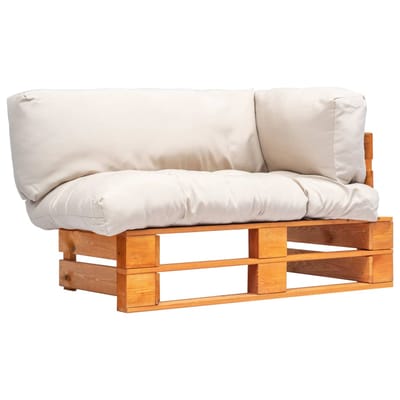 vidaXL - Tuinbank - met - zandkleurige - kussens - pallet - grenenhout