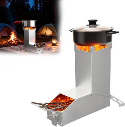 Rocket Stove RVS vuurschaal open haard - Draagbare kampeerhoutkachel, kampeerkachel met tas, kampeerkachel en terraskachel. Campinggrill voor BBQ, wandelen, tuin, zilver