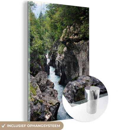 ® Glasschilderij 120x180 cm - Schilderij acrylglas - Soca-rivier in het Nationaal Park Triglav in Slovenië - Foto op glas - Muurdecoratie woonkamer - Wanddecoratie slaapkamer - Schilderijen
