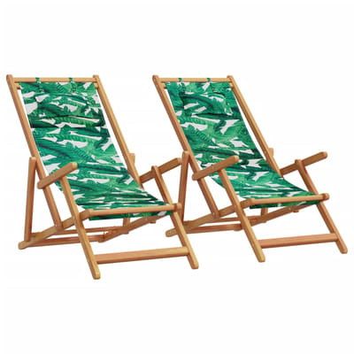 vidaXL - Opklapbare - stoelen, - 2 - stuks, - stof - met - bladmotief - en - massief - hout.