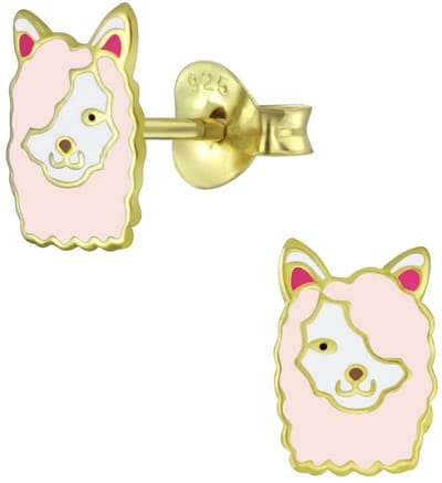 Joy|S - Zilveren Alpaca lama oorbellen - zacht roze - gold plated