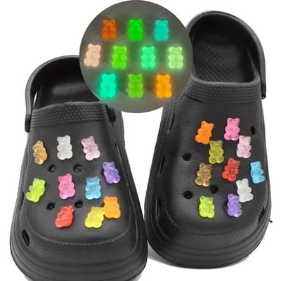 10 20 stuks Glow in the Dark Schattige Beer Schoenschoentjes Lichtgevende DIY Sneakersieraden voor Schoenen en Schoenenaccessoires black
