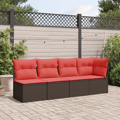 vidaXL - | - Tuinbank - | - met - kussen - Bruin - 227 - x - 62 - x - 69 - cm - poly - rattan