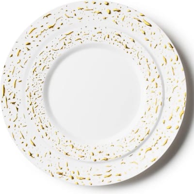 Decorline - Premium herbruikbare kunststof partyserviesset - 32-delig - Pebbled Combo - wit/goud - stabiel, herbruikbare bordenset - 2 maten (16 x 26 cm, 16 x 19 cm)
