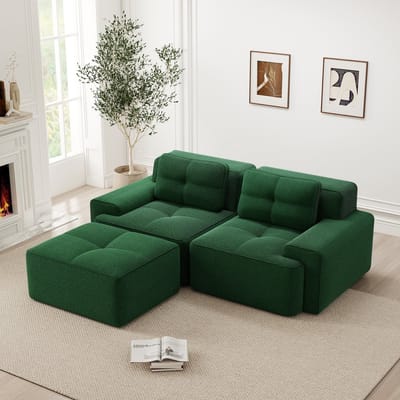 DESMIU Hoekbank 204 x 177 cm - Modulaire Diepe Zit Met Ottoman En Slaapfunctie - Voor Woonkamer - Corduroy - Groen
