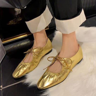 Ballet Flats Dames Leerschoen Dames Smalle Band Zilveren Flats Bling Bling Goud Ronde Neus Lente Schoenen 35 brown