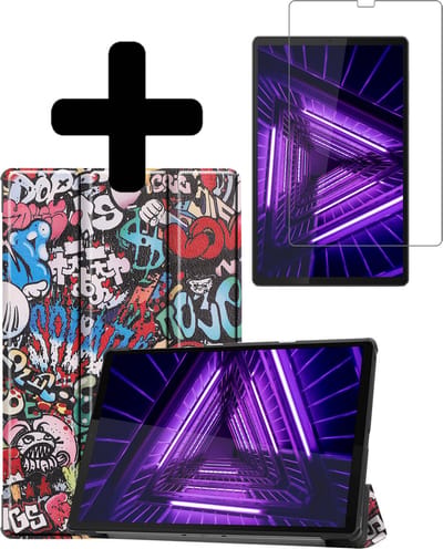Hoes - Geschikt voor Lenovo Tab M10 FHD Plus (2e / 2nd Generatie) - Met Screenprotector - Trifold Bookcase - Hard Cover - Hardcover Book Case - Tablet Hoesje - Graffity