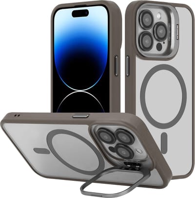 Cadorabo Hoesje geschikt voor Apple iPhone 13 PRO MAX in Grijs geschikt voor MagSafe en standfunctie inclusief cameralensbescherming TPU-siliconenrand