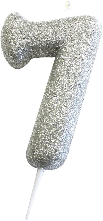 ANNIVERSARY HOUSE - Kaars op prikker cijfer 7 zilver glitter 7 cm voor taart