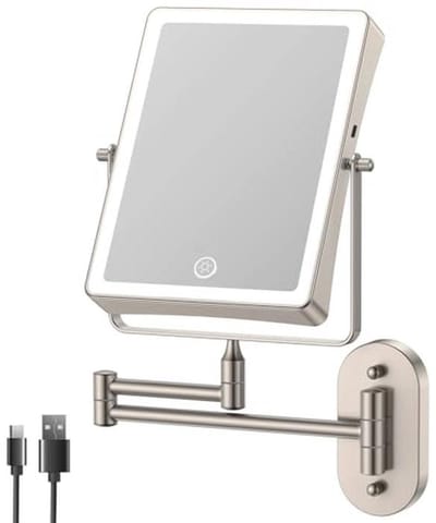 Oplaadbare make-upspiegel met vergroting, dimbaar licht en touchscreen voor badkamer