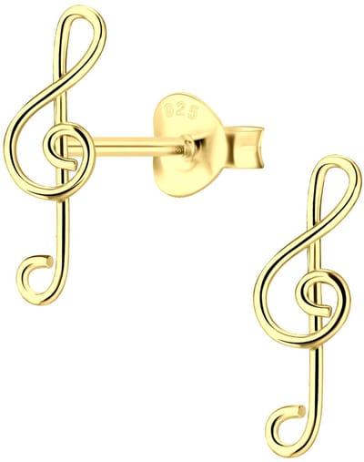 Joy|S - Zilveren muzieksleutel oorbellen - 4 x 13 mm - G sleutel - gold plated