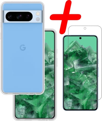 Hoesje Met Screenprotector - Geschikt voor Google Pixel 8 Pro - Sterk & Shockproof - Back Cover - Siliconen Case - Telefoon Hoes - Transparant