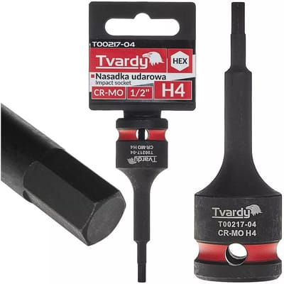 Tvardy slagdop inbus - chroom-molybdeenstaal - geschikt voor slagmoersleutel - 4 mm inbus, 12,7 mm vierkant - zwart - voor auto, montage en industrie
